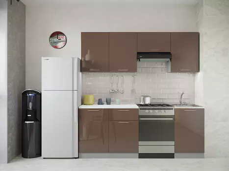 Модульная кухня София с фасадами глянец кофе с молоком/ глянец горький шоколад (Интерьер Центр)