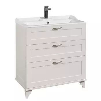 Напольная тумба Леон 80 Н дуб белый с раковиной (Акватон)