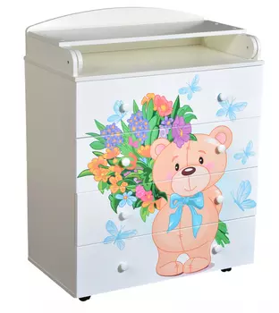 Пеленальный комод 800/4 МДФ Lilu 2 Медвежонок с букетом (Антел)