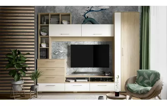 Стенка «Ненси» (Дуб сонома/Белый ясень) Трия