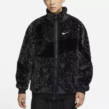 Faux Fur Swoosh Jacket Black Leopard