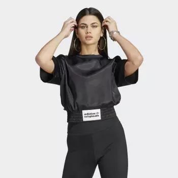 Satin Rib Wastband Loose Tee Black