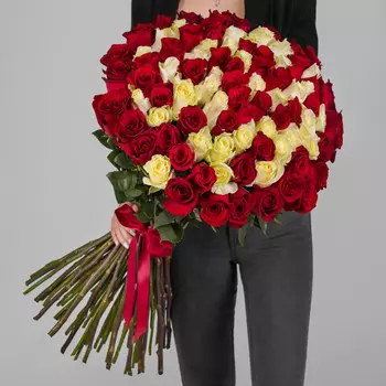 101 Красная и Белая Роза (70 см.)