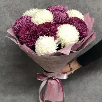 11 Белых и Фиолетовых Хризантем Бигуди