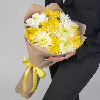 11 Желто-Белых Игольчатых Хризантем