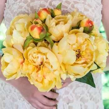 11 Желтых Пионов в букете невесты