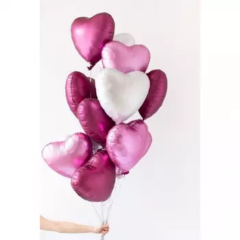 15 Бело-Розовых Воздушных Шаров "Сердце"