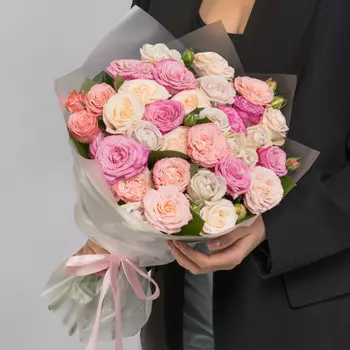 15 Кустовых Пионовидных Роз Микс (50 см.)