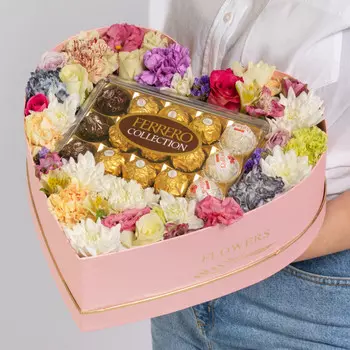 23 Цветка Микс в коробке сердце