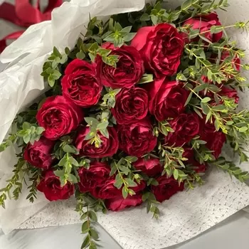 25 Пионовидных Красных Роз (50 см.)