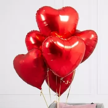 5 Красных Воздушных Шаров "Сердце"
