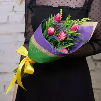 5 Розовых Тюльпанов Пионовидных