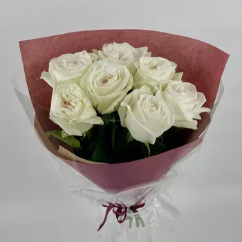 7 Пионовидных Роз Вайт Охара (50 см.)