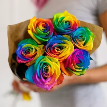 7 Радужных Роз (60 см.)