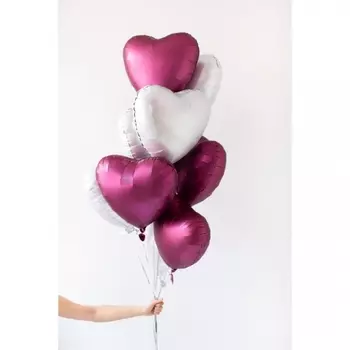 9 Бело-Розовых Воздушных Шаров "Сердце"