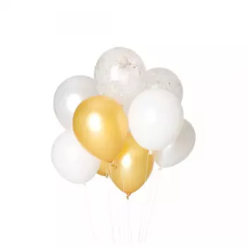 9 Бело-Золотых Воздушных Шаров