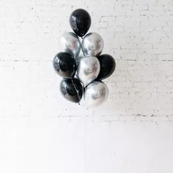 9 Черных и Серебряных Воздушных Шаров