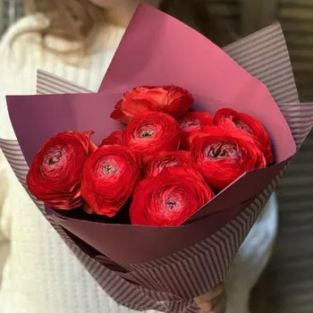 9 Красных Ранункулюсов