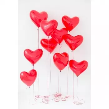 9 Красных Воздушных Шаров "Сердце" (Латекс)