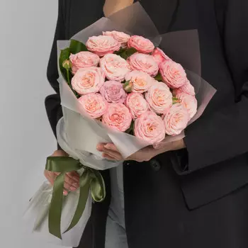 9 Кустовых Пионовидных Персиковых Роз (50 см.)