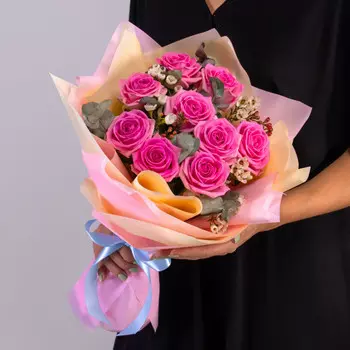 9 Малиновых Роз (50 см.)