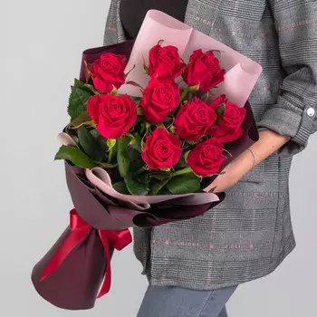 9 Малиновых Роз (60 см.)