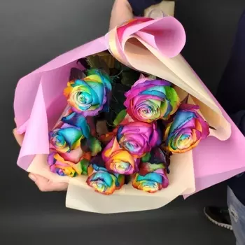 9 Радужных Роз (60 см.)