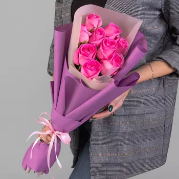 9 Розовых Роз (50 см.)