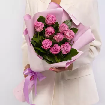 9 Сиреневых Роз (60 см.)