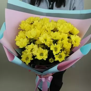 9 Жёлтых Кустовых Хризантем