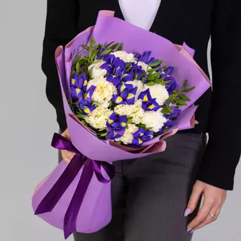 Букет "Белые Гвоздики и Ирисы" мини