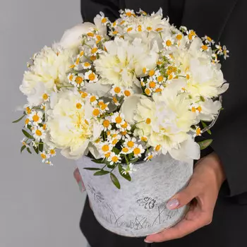 Букет "Пионы и Ромашки" в ведре