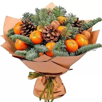 Новогодний букет "Шишки И Мандарины"
