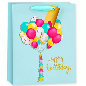 Пакет подарочный, Яркие шарики на День Рождения!, Бирюзовый, Голография, 23*18*10 см