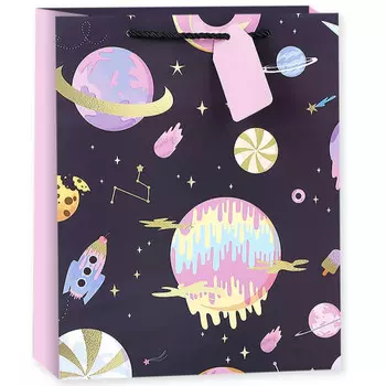 Пакет подарочный, Яркий космос, 32*26*12 см