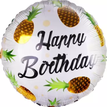Воздушный Шар "Круг", С Днем Рождения (Золотые Ананасы)