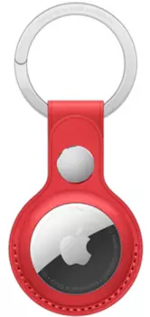 Браслет Apple AirTag, кожаный, красный, с кольцом для ключей (MK103)