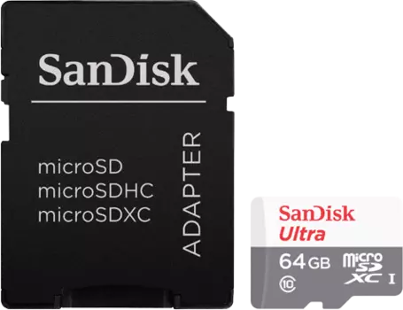 Карта памяти SanDisk MicroSD XC 64 ГБ class 10 (с адаптером)