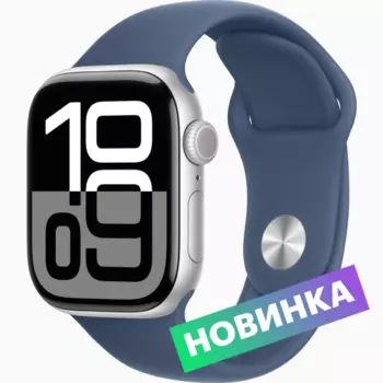 Умные часы Apple Watch Series 10, 46mm, Silver Aluminium Case with Denim Sport Band, S/M (MWWL3ZP/A)