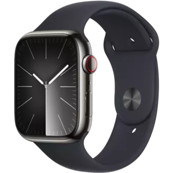 Умные часы Apple Watch Series 9, 45 мм, Grapfite Sport Band, Midnight Stainless Steel, Size S/M (MRPN3)