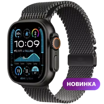 Умные часы Apple Watch Ultra 2, 49mm, Black Titanium Case with Black Melanese Loop, M (MX5U3QA/A)