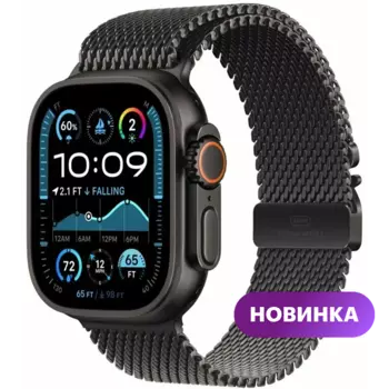 Умные часы Apple Watch Ultra 2, 49mm, Black Titanium Case with Black Melanese Loop, L (MX5V3ZP/A)