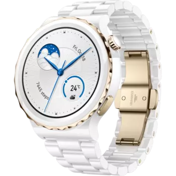 Умные часы HUAWEI Watch GT 3 Pro, белый керамический корпус с золотым безелем