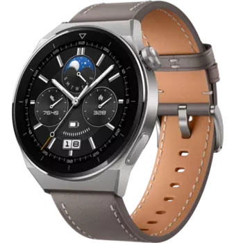 Умные часы HUAWEI Watch GT 3 Pro, светло-серый титановый корпус с кожаным ремешком
