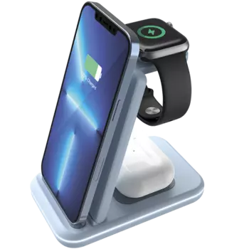 Зарядное устройство беспроводное Canyon Qi WS-304 3 в 1, 15W, голубое (складное)