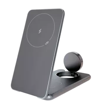 Зарядное устройство беспроводное VLP Qi Alum Power 3 в 1 MagSafe 15W серое
