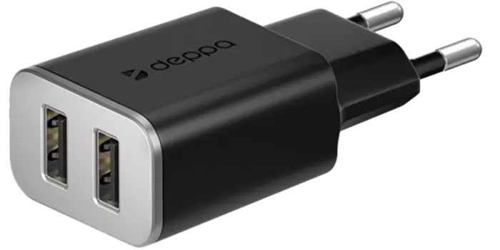 Зарядное устройство сетевое Deppa 2 USB 2.4А, черное