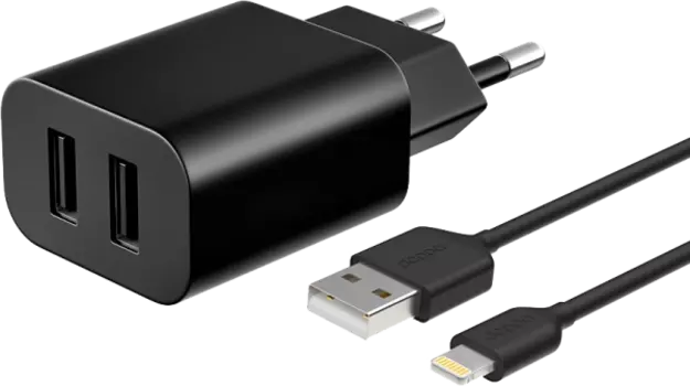Зарядное устройство сетевое Deppa ULTRA Duo с разъемом Lightning 3.4A, черное