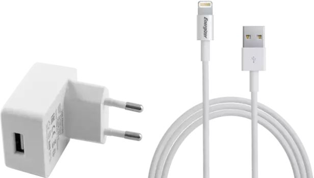 Зарядное устройство сетевое Energizer с разъемом Lightning MFI 2.4A, белое