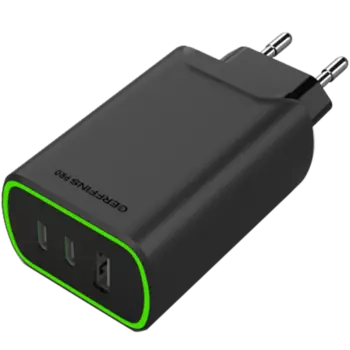 Зарядное устройство сетевое Gerffins Pro USB-A/С/С 45W, черное (GaN)